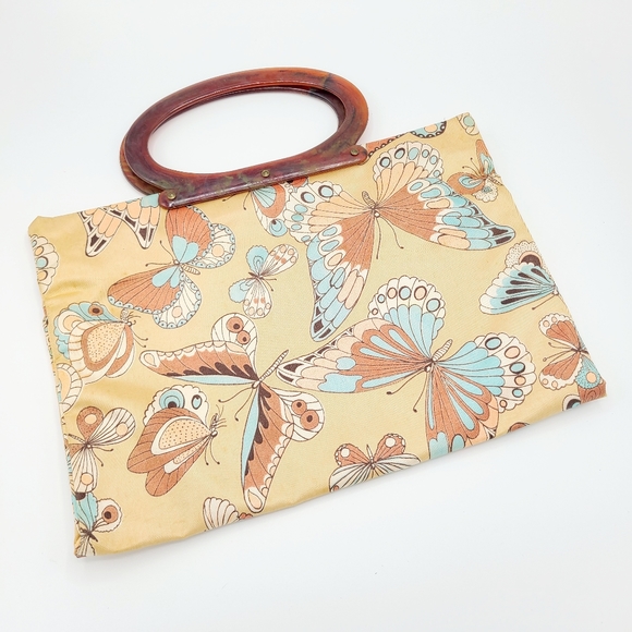 Vintage Handbags - Vintage 70s Boho Butterfly Foldable Tote Bag